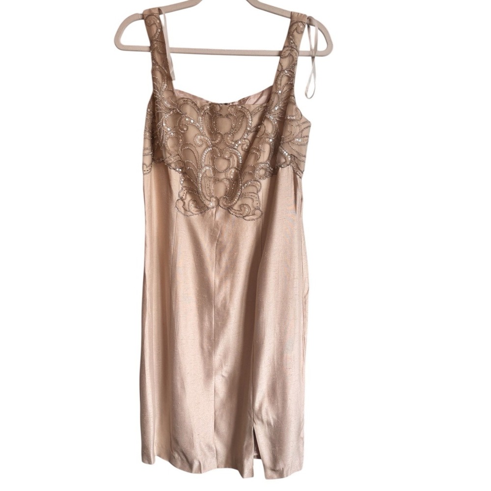 Blushe By Spiegal 2 Pc Dress Set Size 10 Champagne Beaded Satin Cocktail Jacket